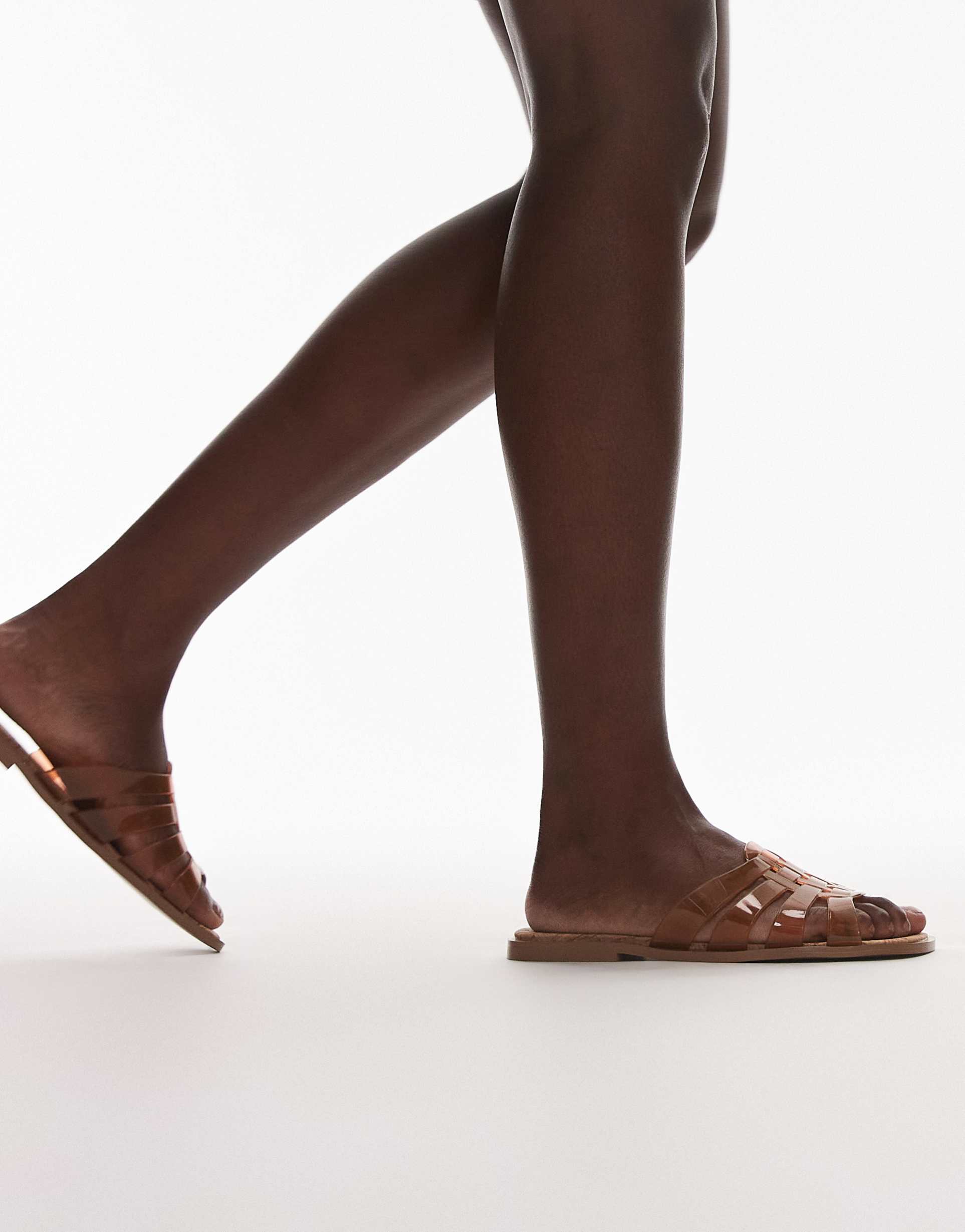 topshop kris jelly flat sandals in tan