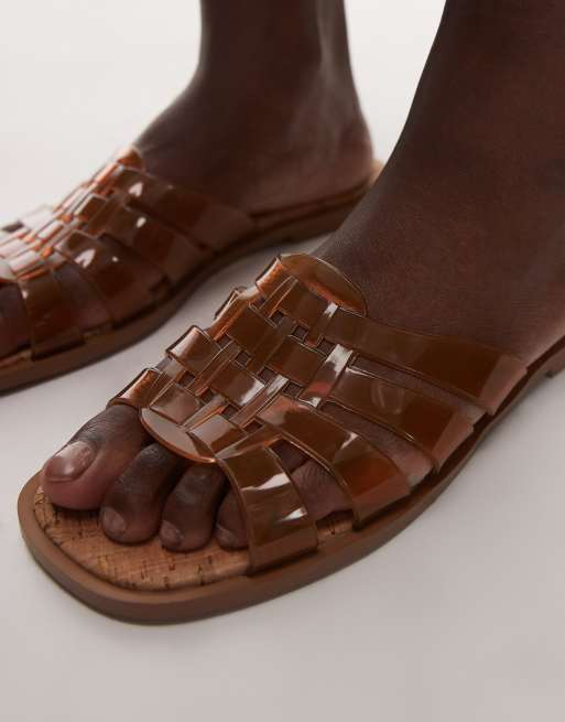 Topshop - Kris - Platte jelly sandalen in lichtbruin, 2 van 4