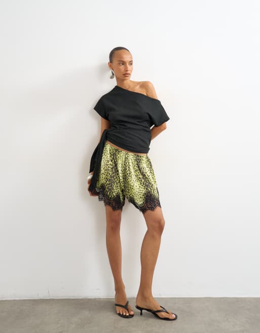Topshop krøllet offshoulder-top med bindebånd foran i sort
