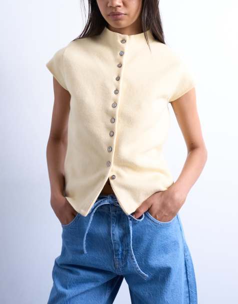 Topshop - Kærnemælksgul habitvest med vingeærmer i kompakt strik - view 1