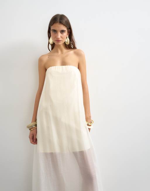 Topshop - Kærnemælkshvid lagdelt bandeau-maxikjole i organza, 2 af 4