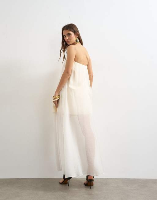 Topshop - Kærnemælkshvid lagdelt bandeau-maxikjole i organza, 4 af 4