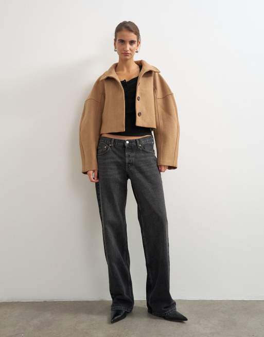 Topshop krótki elegancki płaszcz w kolorze camel, 3 z 4