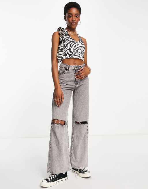 Topshop – Krótki top w jednokolorowy wzór zebry, 4 z 4