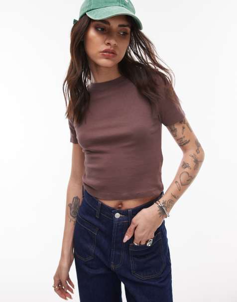 Topshop - Krympet og chokoladebrun basis-t-shirt - view 1