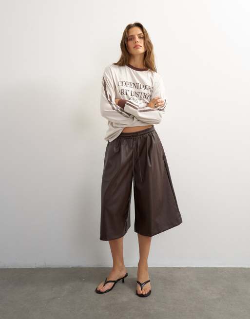 Topshop kuloty z imitacji skóry w brązowym kolorze, 1 z 5