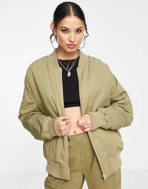 Topshop – Kurka bomberka o fasonie oversize w kolorze khaki 