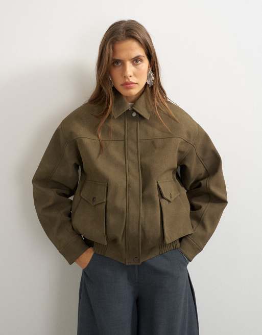 Topshop kurtka bomberka oversize z imitacji skóry w brązowym kolorze, 2 z 4