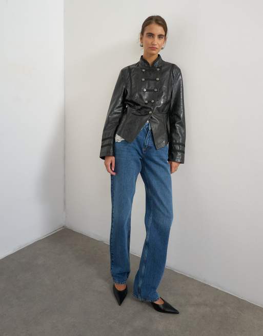 Topshop kurtka w stylu militarnym z imitacji skóry w czerni, 3 z 4