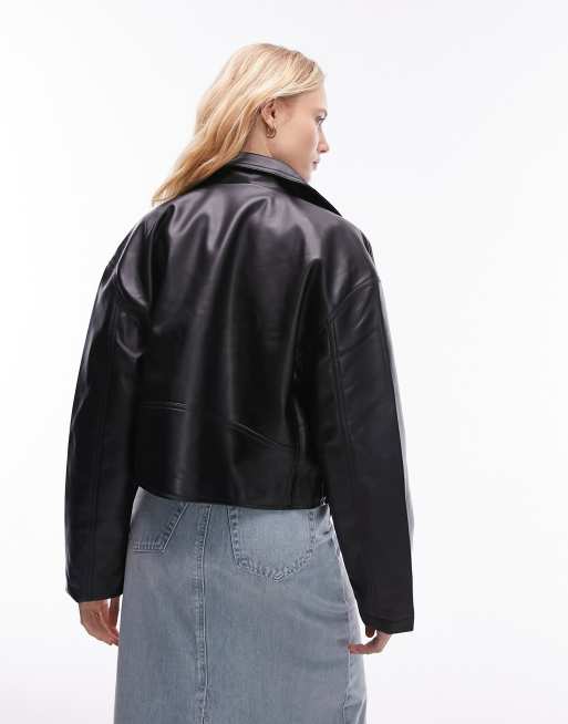 Topshop – Kurz geschnittene Biker-Jacke aus Kunstleder in Schwarz, 3 von 4