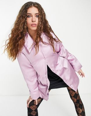 Topshop – Kurz geschnittener Mantel aus Satin in Flieder-Violett