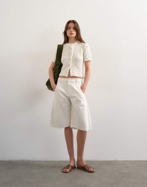 Topshop – Kurzärmlige, strukturierte Strickjacke in Elfenbeinweiß, 2 von 4