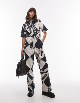 Topshop - Kurzärmliger Jumpsuit mit buntem Muster