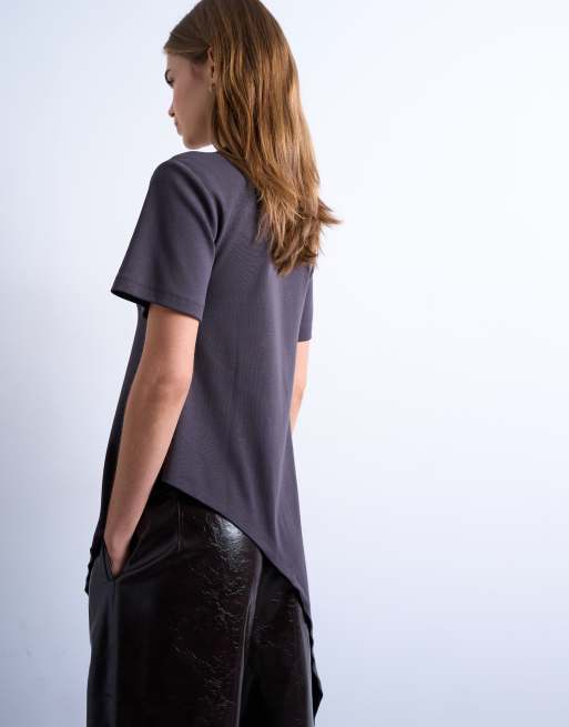 Topshop – Kurzärmliges, asymmetrisches Tunika-Oberteil in Anthrazitgrau mit geschmeidiger Haptik, 3 von 4