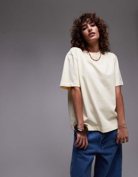 Topshop – Kurzärmliges Basic-T-Shirt aus hochwertigem Material in Buttermilchgelb - view 1