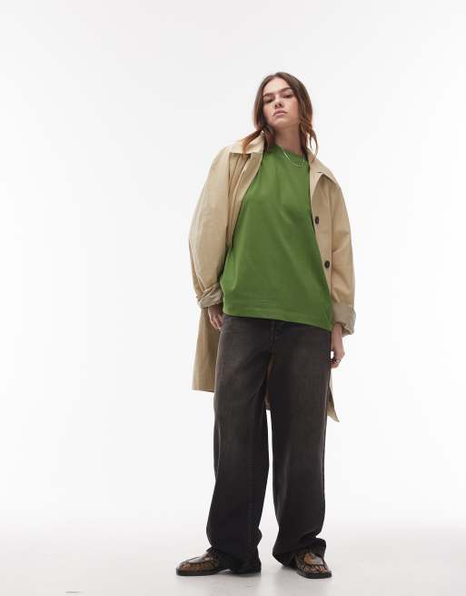 Topshop – Kurzärmliges Basic-T-Shirt aus hochwertigem Material in Olivgrün, 2 von 4
