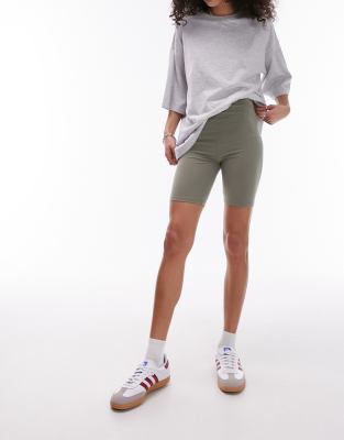 Topshop - Kurze Basic-Leggings in Khaki-Grün