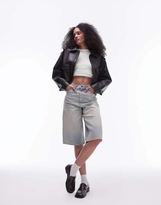 Topshop – Kurze Bomberjacke aus Kunstleder in Schwarz, 2 von 4