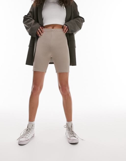 Topshop – Kurze, gerippte Leggings mit engem Schnitt in Taupe, 4 von 4