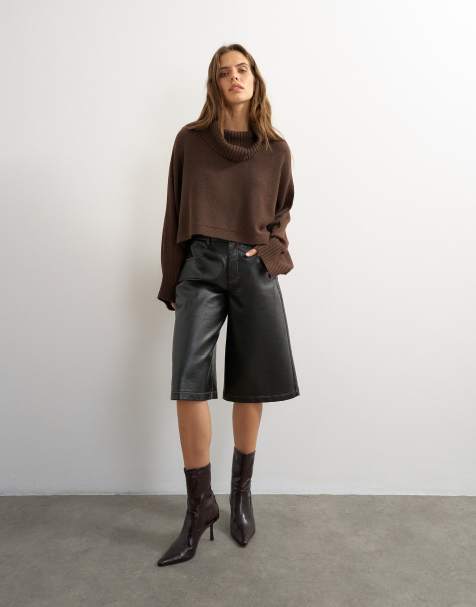 Topshop kurzer Cape-Pullover aus Strick in Schokobraun - view 1