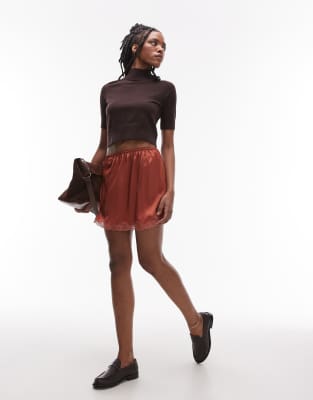 Topshop - Kurzer Petticoat-Rock aus Satin in Chutney-Orange mit Spitzensaum