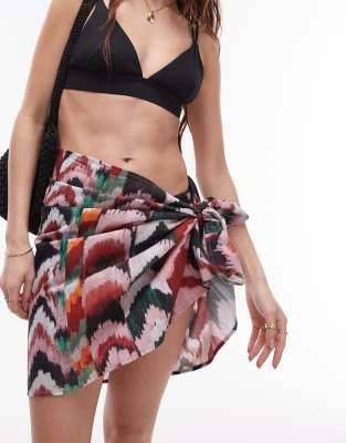 Topshop - Kurzer Strand-Sarong mit abstraktem Aztekenmuster-Bunt