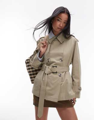 Topshop - Kurzer Trenchcoat in Steinbeige-Neutral