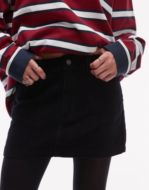 Topshop – Kurzer Volant-Jeansrock aus Cord in Schwarz - view 1