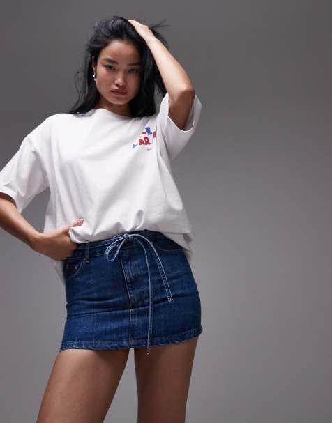 Topshop – Kurzer Volant-Jeansrock in Indigoblau mit Schnürband - view 1