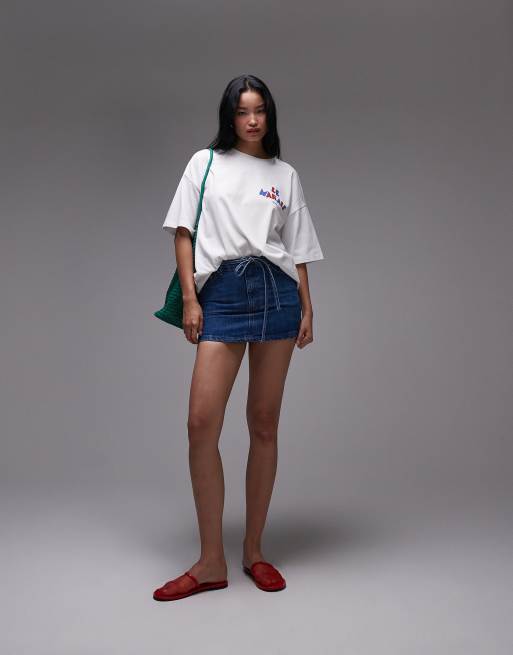 Topshop – Kurzer Volant-Jeansrock in Indigoblau mit Schnürband, 2 von 5
