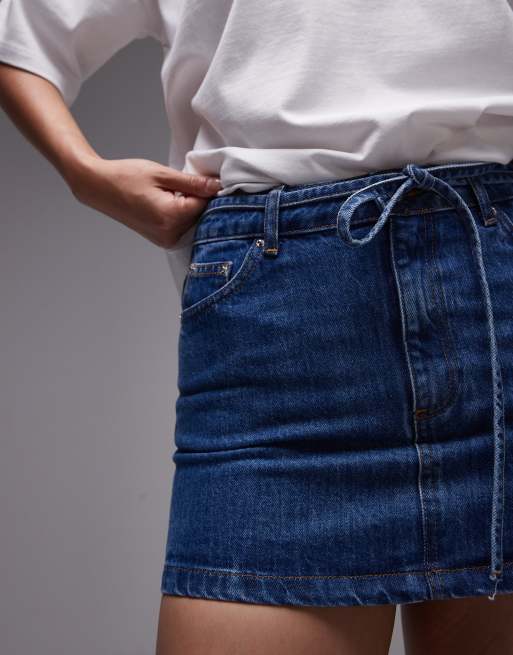 Topshop – Kurzer Volant-Jeansrock in Indigoblau mit Schnürband, 3 von 5
