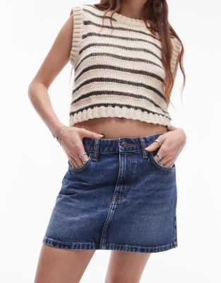 Topshop - Kurzer Volant-Jeansrock in Indigoblau