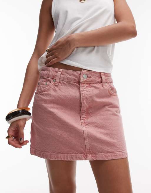 Topshop – Kurzer Volant-Jeansrock in Staubrosa, 5 von 5