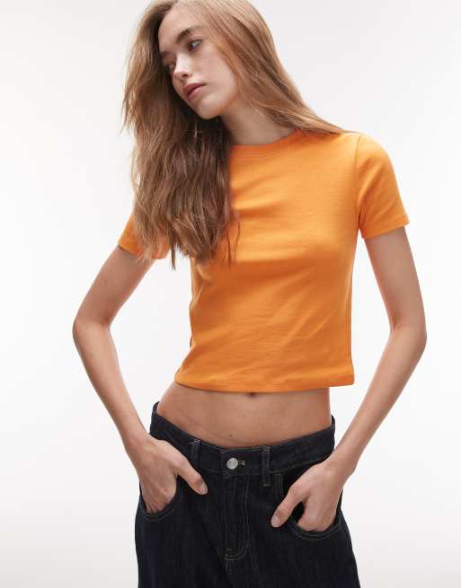 Topshop – Kurzes Alltags-T-Shirt in Orange 