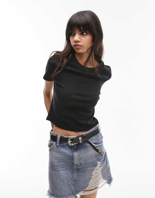 Topshop – Kurzes Alltags-T-Shirt in Schwarz 