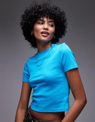 Topshop - Kurzes Alltags-T-Shirt in Türkis-Blau