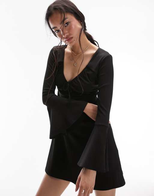 Topshop – Kurzes Freizeitkleid aus Jersey in Schwarz