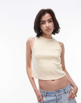 Topshop - Kurzes, schmales Tanktop in Zitronengelb