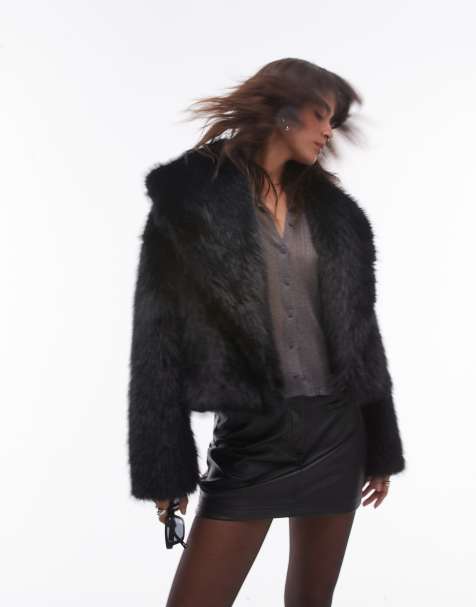 Topshop – Kurzmantel aus Kunstpelz in Schwarz - view 1