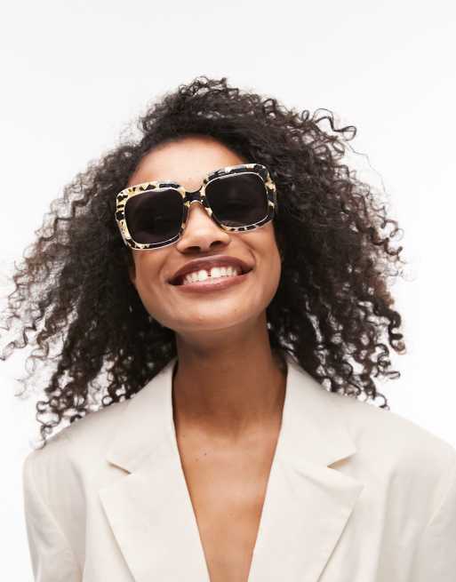 Topshop – Kwadratowe zaokrąglone okulary przeciwsłoneczne w kolorze czarnym