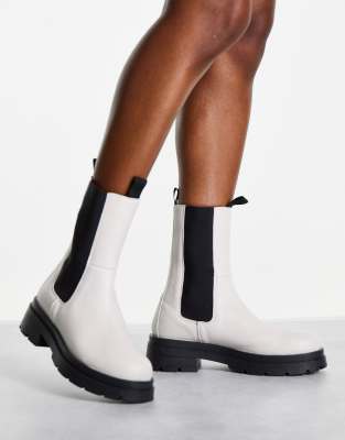 Topshop Kylie chunky chelsea boots in off white