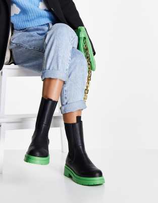 kylie green square chunky chelsea boots