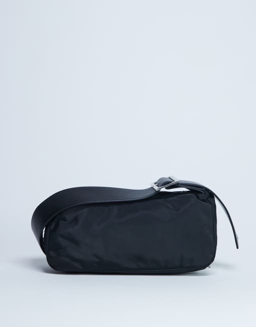 Topshop – Kylie – Czarna nylonowa torebka crossbody z kontrastowym paskiem