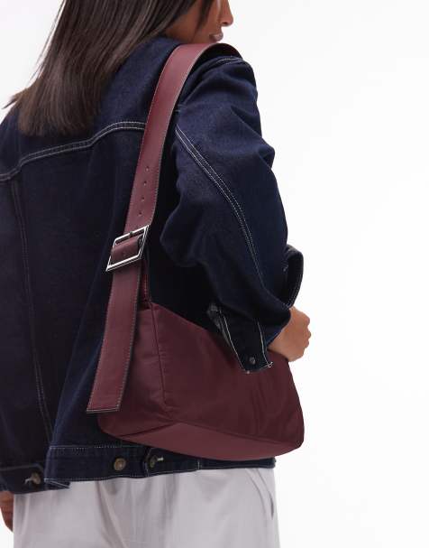 Topshop Kylie nylon cross body bag with contrast strap in burgundy - view 1