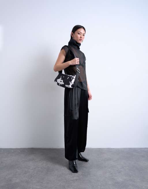 Topshop Kylie nylon cross body bag with contrast strap in cow