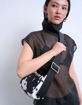 Topshop Topshop Kylie nylon cross body with contrast strap in cow print-Brown