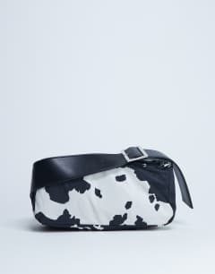 Kylie nylon cross body with contrast strap in cow print