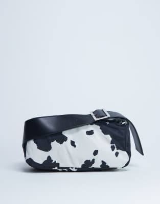 Topshop - Kylie - Sac bandoulière en nylon avec bandoulière contrastante - Imprimé vache-Marron