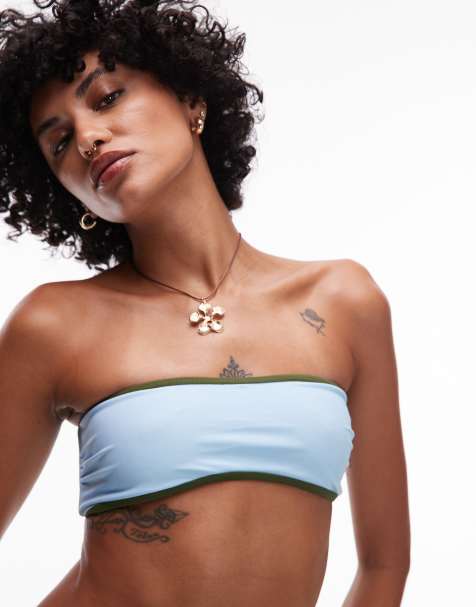 Topshop LA bandeau bikini top in blue and green - view 1
