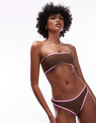 Topshop La Bandeau Bikini Top In Brown
